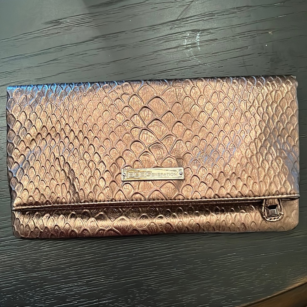 BCBG Brown Metallic clutch bag